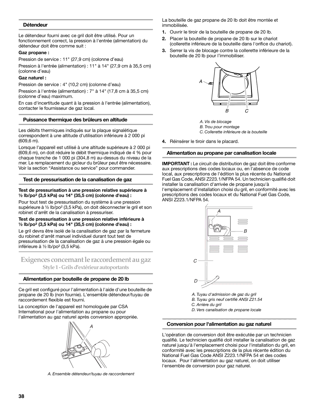 KitchenAid KFRU488TSS installation instructions Détendeur, Puissance thermique des brûleurs en altitude 