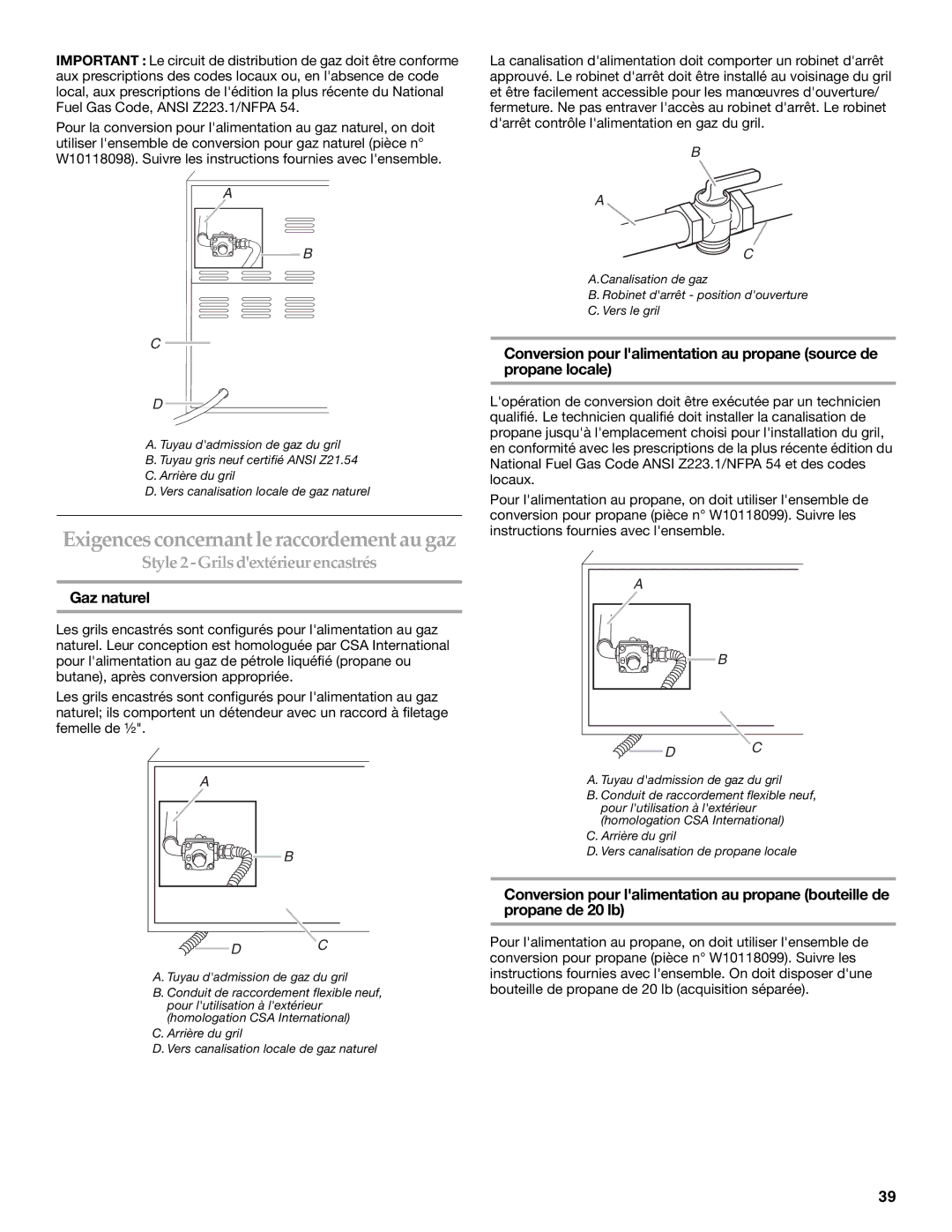 KitchenAid KFRU488TSS installation instructions Gaz naturel 