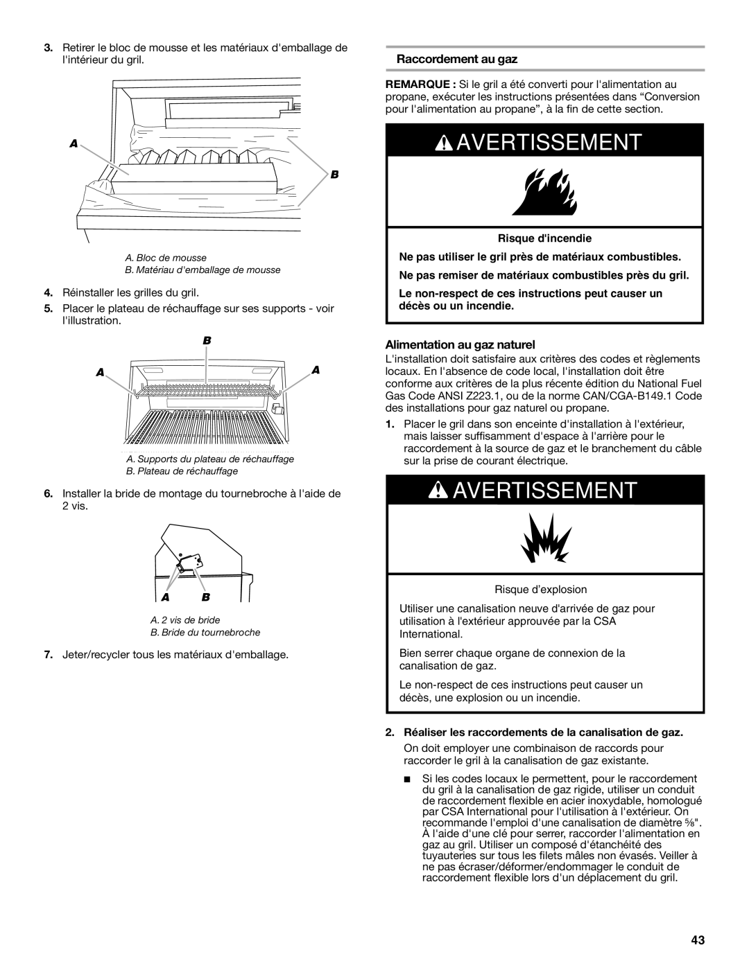 KitchenAid KFRU488TSS installation instructions Raccordement au gaz, Alimentation au gaz naturel 