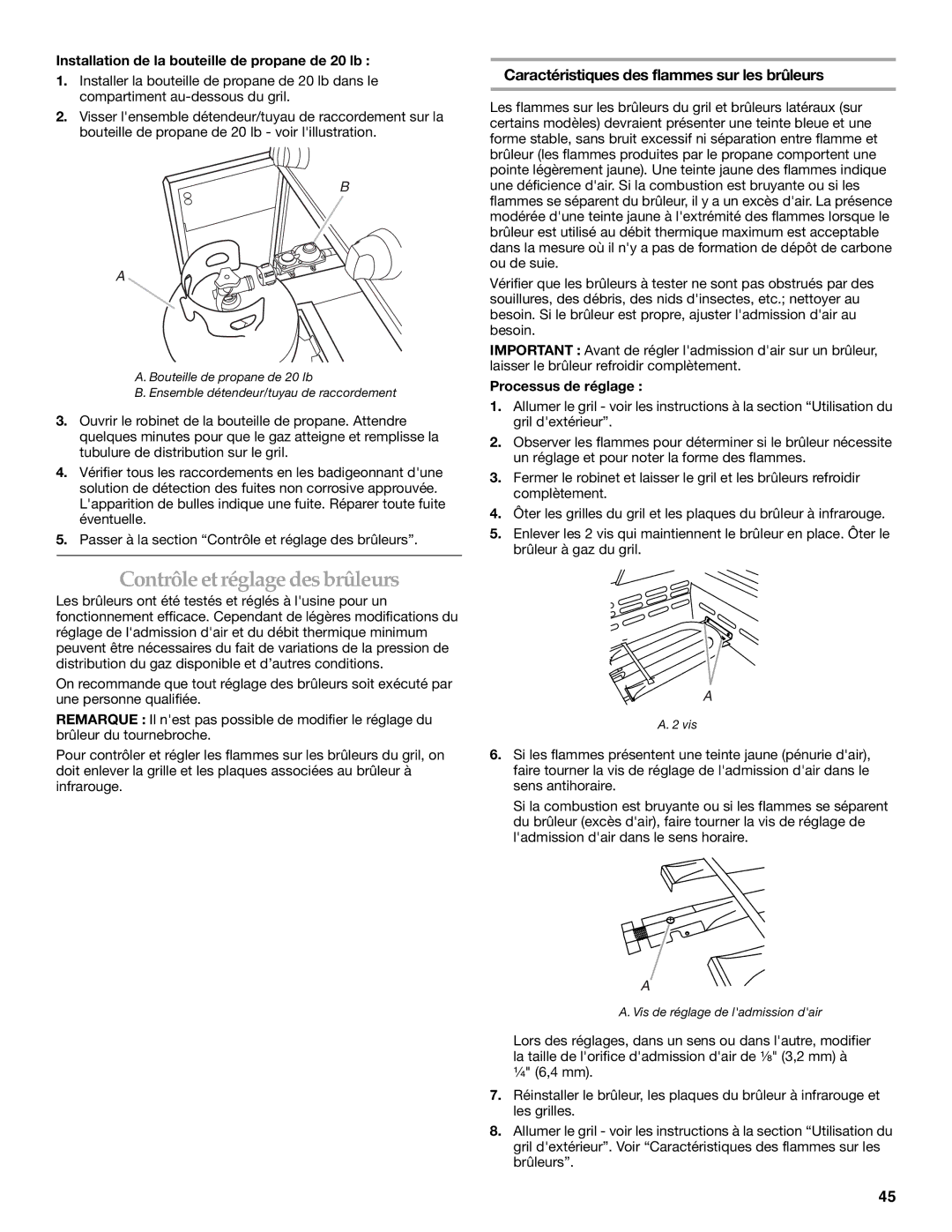 KitchenAid KFRU488TSS Contrôle et réglage des brûleurs, Caractéristiques des flammes sur les brûleurs 