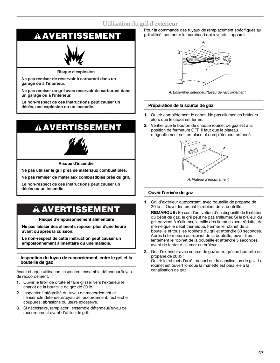 KitchenAid KFRU488TSS Utilisation du gril dextérieur, Préparation de la source de gaz, Ouvrir larrivée de gaz 