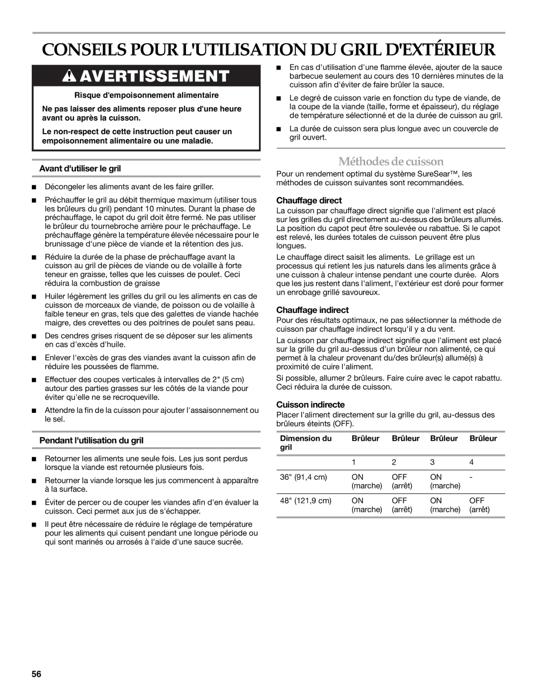 KitchenAid KFRU488TSS installation instructions Méthodes de cuisson 