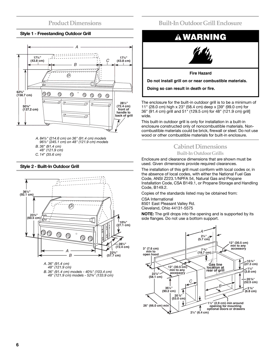 KitchenAid KFRU488TSS installation instructions Product Dimensions, Built-In Outdoor Grill Enclosure, Cabinet Dimensions 