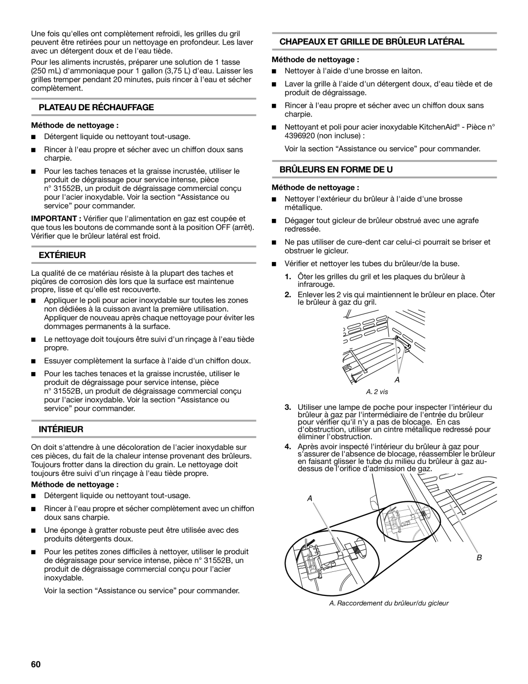 KitchenAid KFRU488TSS Plateau DE Réchauffage, Extérieur, Intérieur, Chapeaux ET Grille DE Brûleur Latéral 