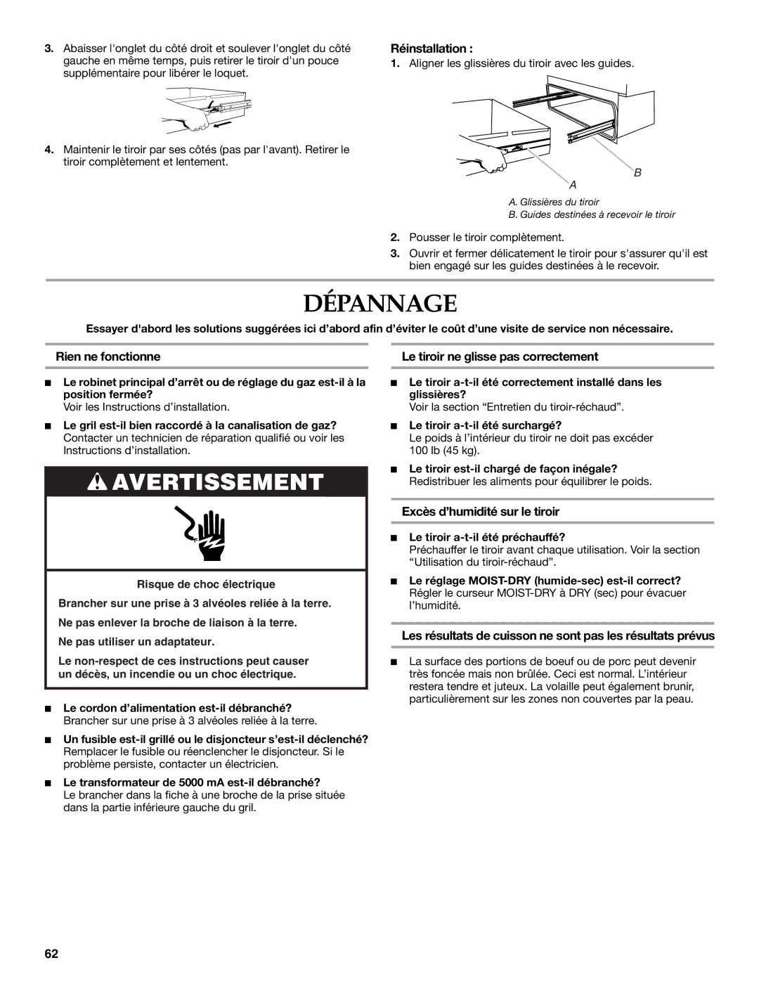 KitchenAid KFRU488TSS installation instructions Dépannage 