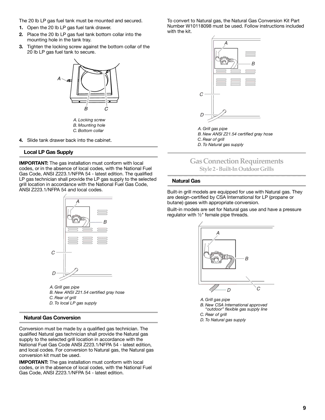 KitchenAid KFRU488TSS installation instructions Local LP Gas Supply, Natural Gas Conversion 