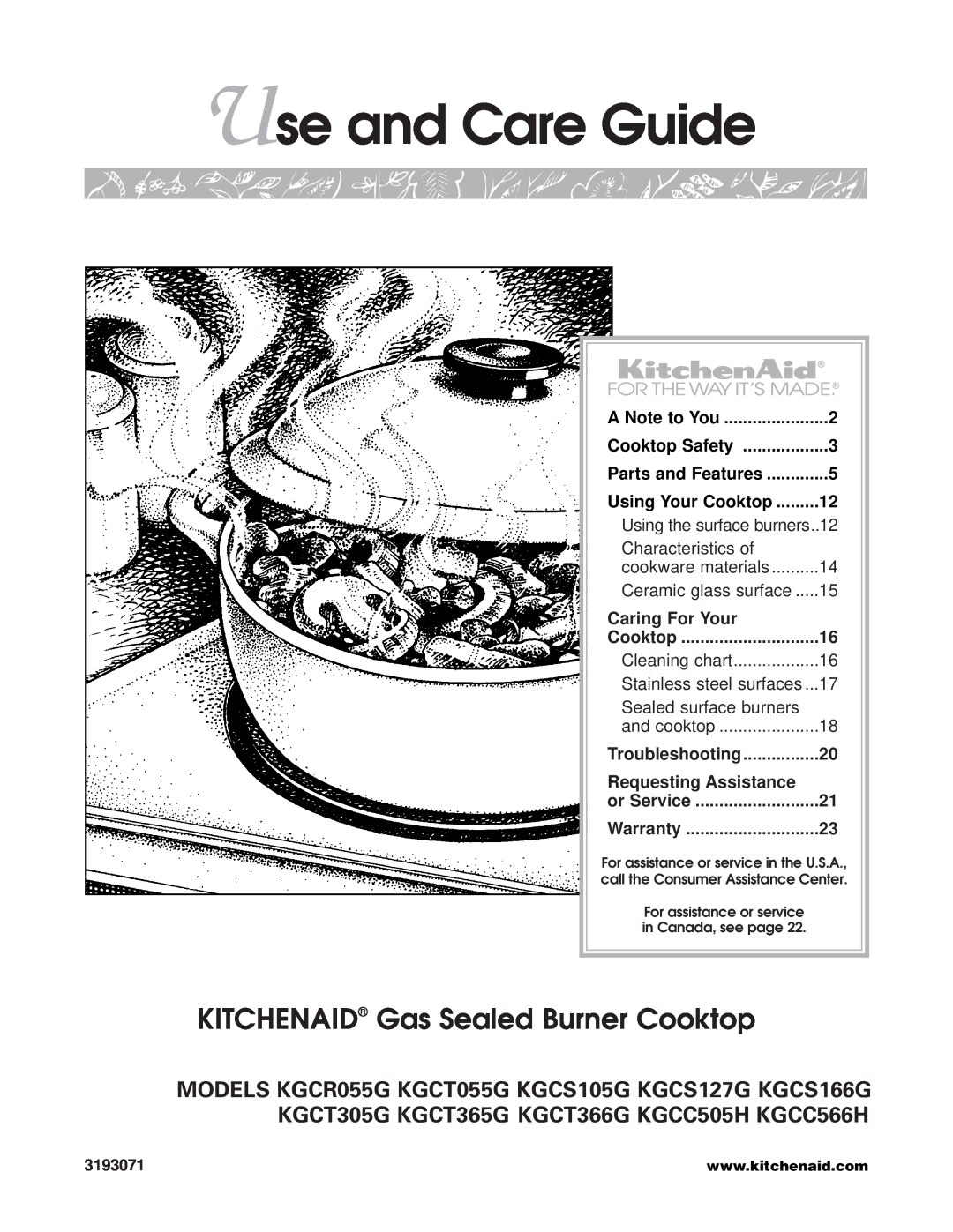 KitchenAid KGCC566H warranty KITCHENAID Gas Sealed Burner Cooktop, Use and Care Guide, Characteristics of, Caring For Your 