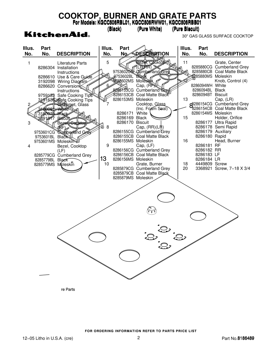 KitchenAid KGCC506RBL01, KGCC506RBB01, KGCC506RWW01 manual Description 