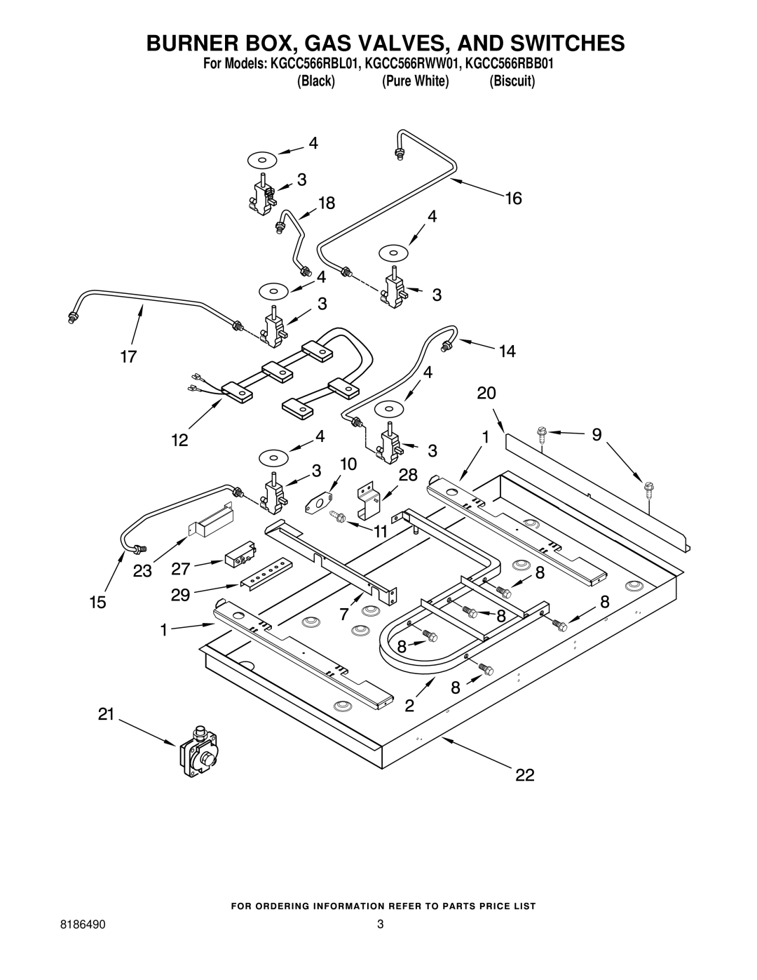 KitchenAid KGCC566RBB01, KGCC566RWW01, KGCC566RBL01 manual Burner BOX, GAS VALVES, and Switches 