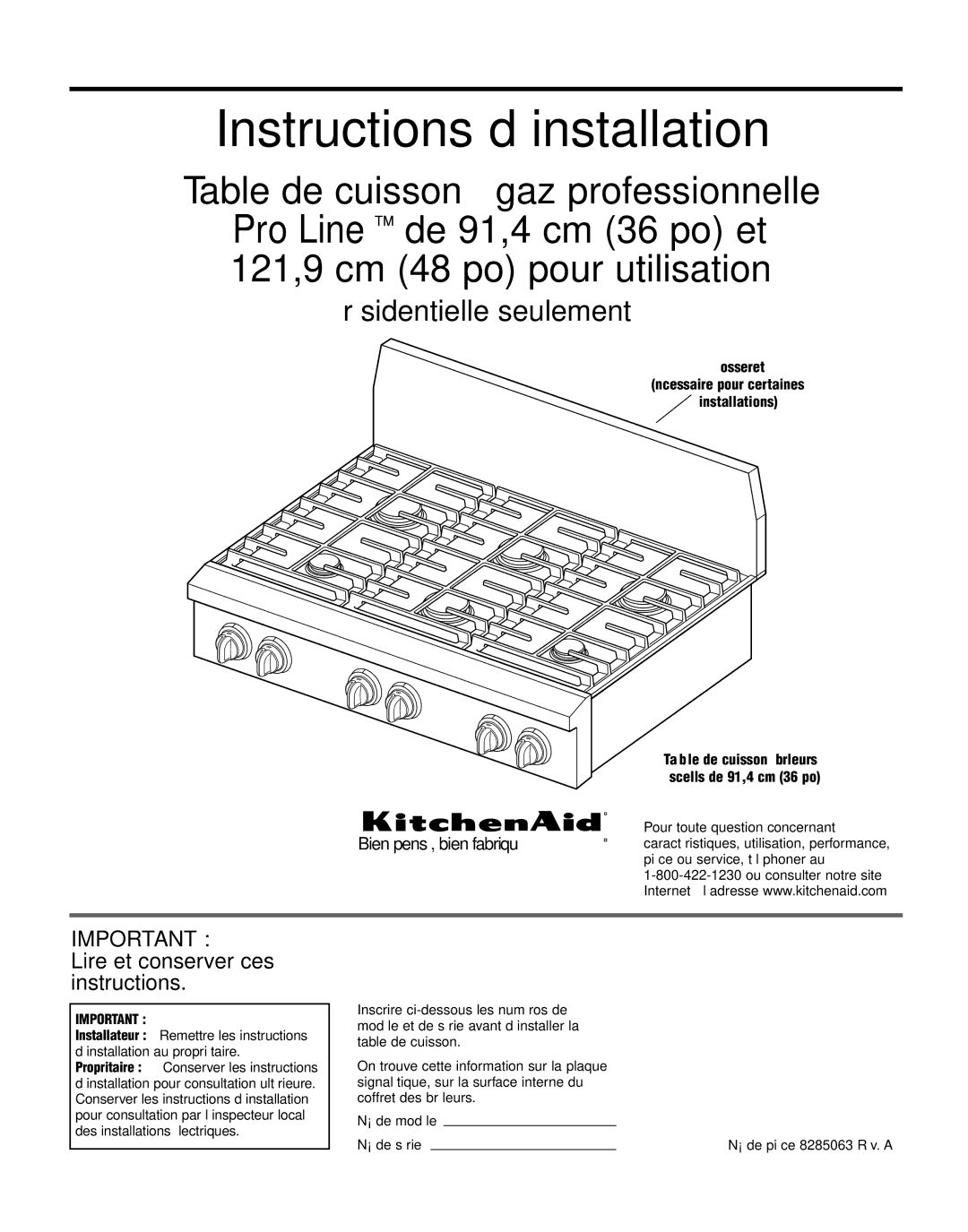 KitchenAid KGCP462K Table de cuisson à gaz professionnelle, Dosseret Nécessaire pour certaines Installations 