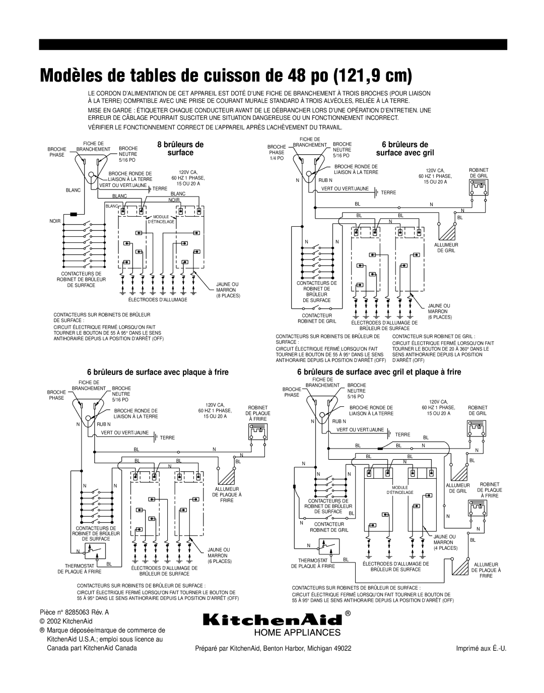 KitchenAid KGCP462K Modèles de tables de cuisson de 48 po 121,9 cm, Brûleurs de surface avec gril et plaque à frire 