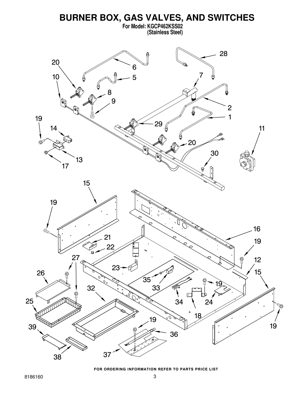 KitchenAid KGCP462KSS02 manual Burner BOX, GAS VALVES, and Switches 