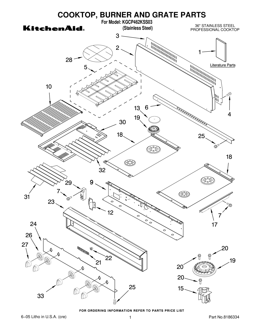 KitchenAid KGCP462KSS03 manual COOKTOP, Burner and Grate Parts 