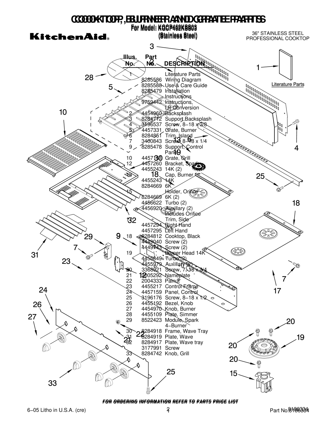 KitchenAid KGCP462KSS03 manual Illus. Part No. No. Description 