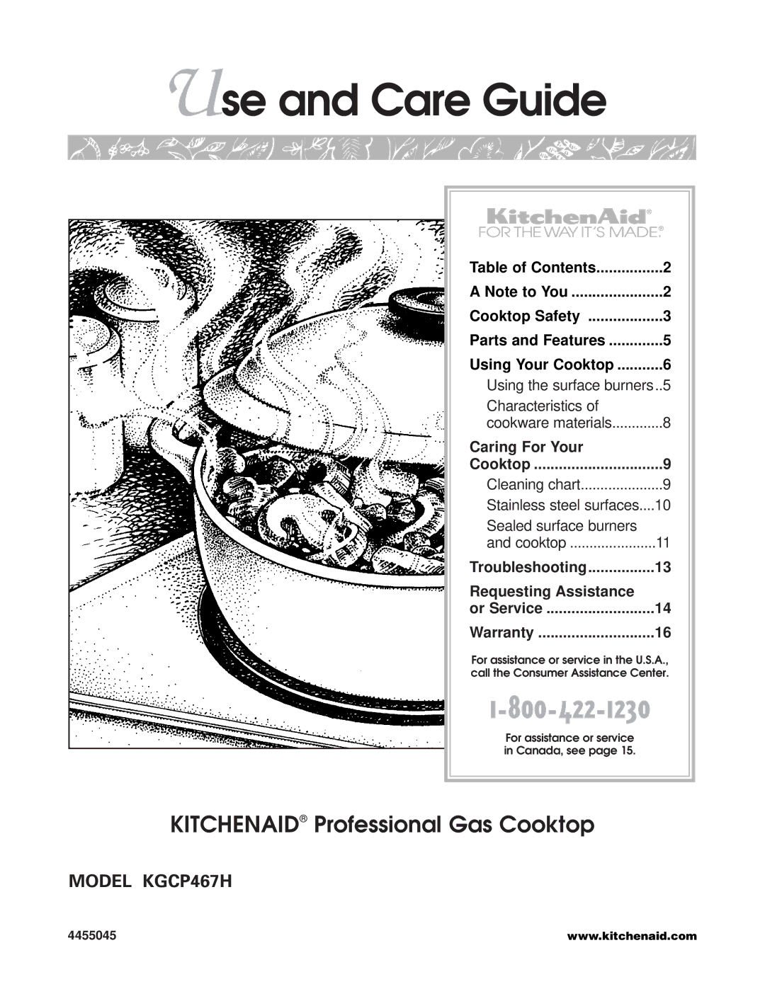 KitchenAid KGCP467H warranty Use and Care Guide, 4455045 