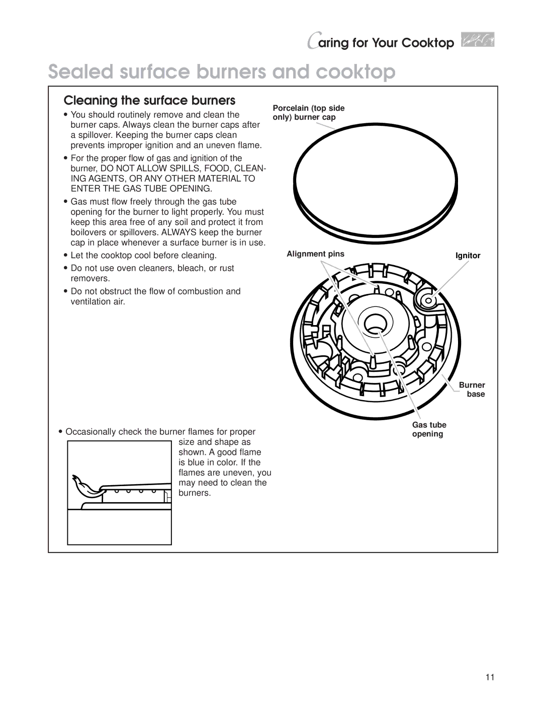 KitchenAid KGCP467H warranty Sealed surface burners and cooktop, Cleaning the surface burners 