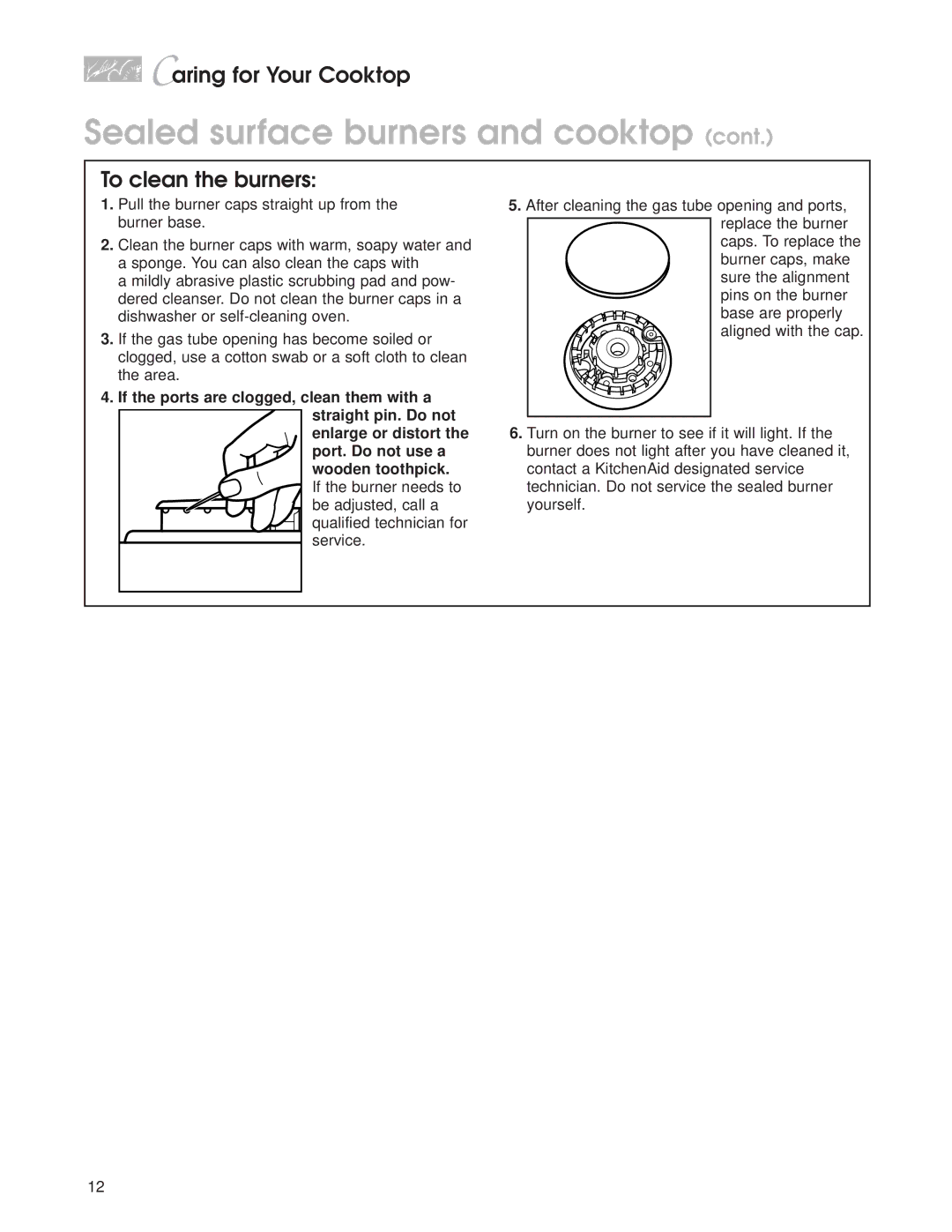 KitchenAid KGCP467H warranty To clean the burners 