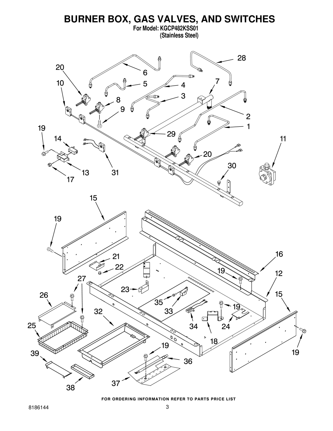 KitchenAid KGCP482KSS01 manual Burner BOX, GAS VALVES, and Switches 