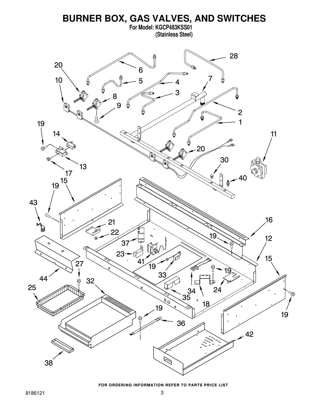 KitchenAid KGCP483KSS01 manual Burner BOX, GAS VALVES, and Switches 