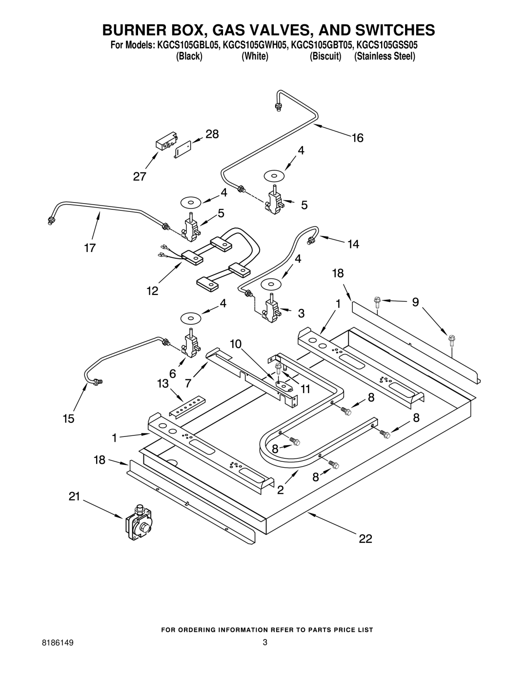 KitchenAid KGCS105GWH05, KGCS105GSS05, KGCS105GBT05, KGCS105GBL05 manual Burner BOX, GAS VALVES, and Switches 