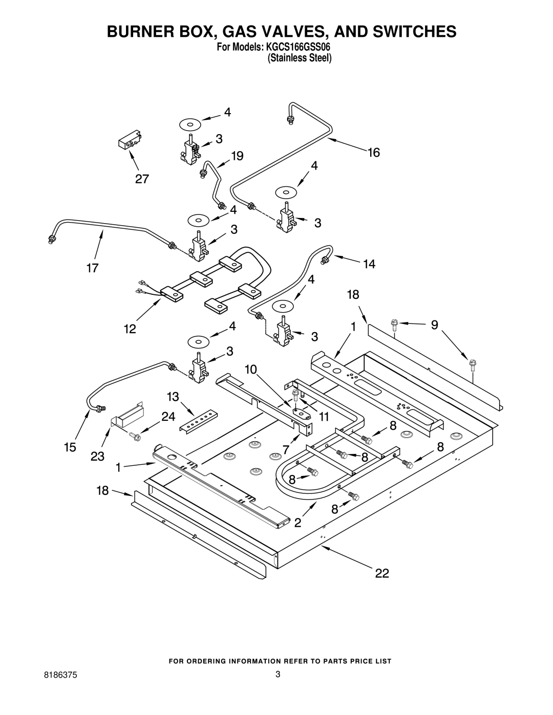 KitchenAid KGCS166GSS06 manual Burner BOX, GAS VALVES, and Switches 