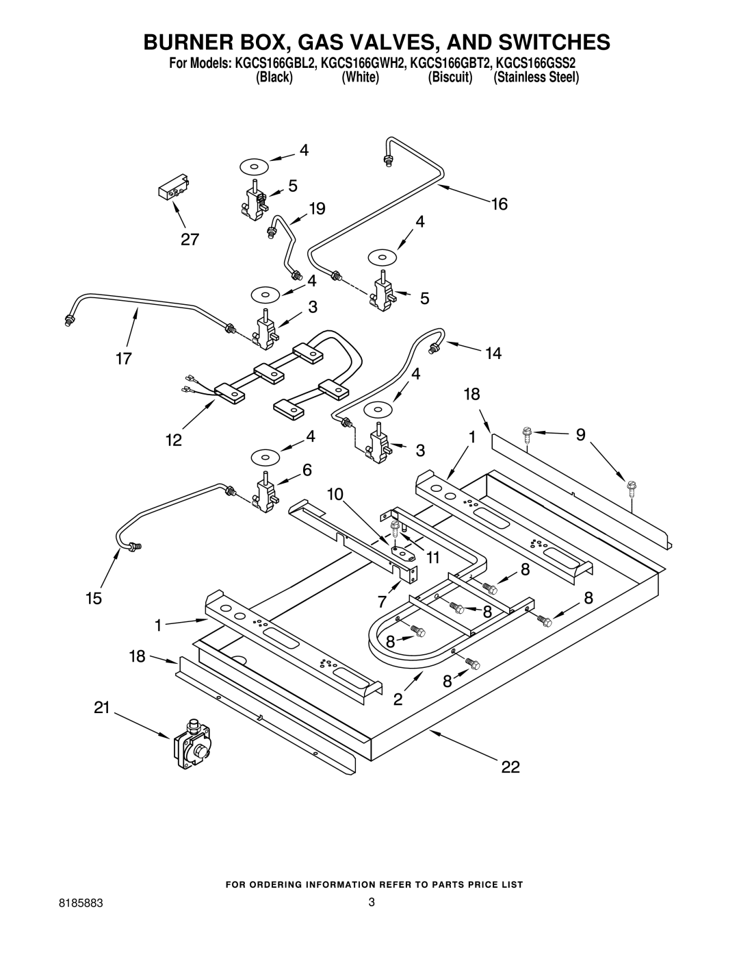 KitchenAid KGCS166GBT2, KGCS166GSS2, KGCS166GWH2, KGCS166GBL2 manual Burner BOX, GAS VALVES, and Switches 