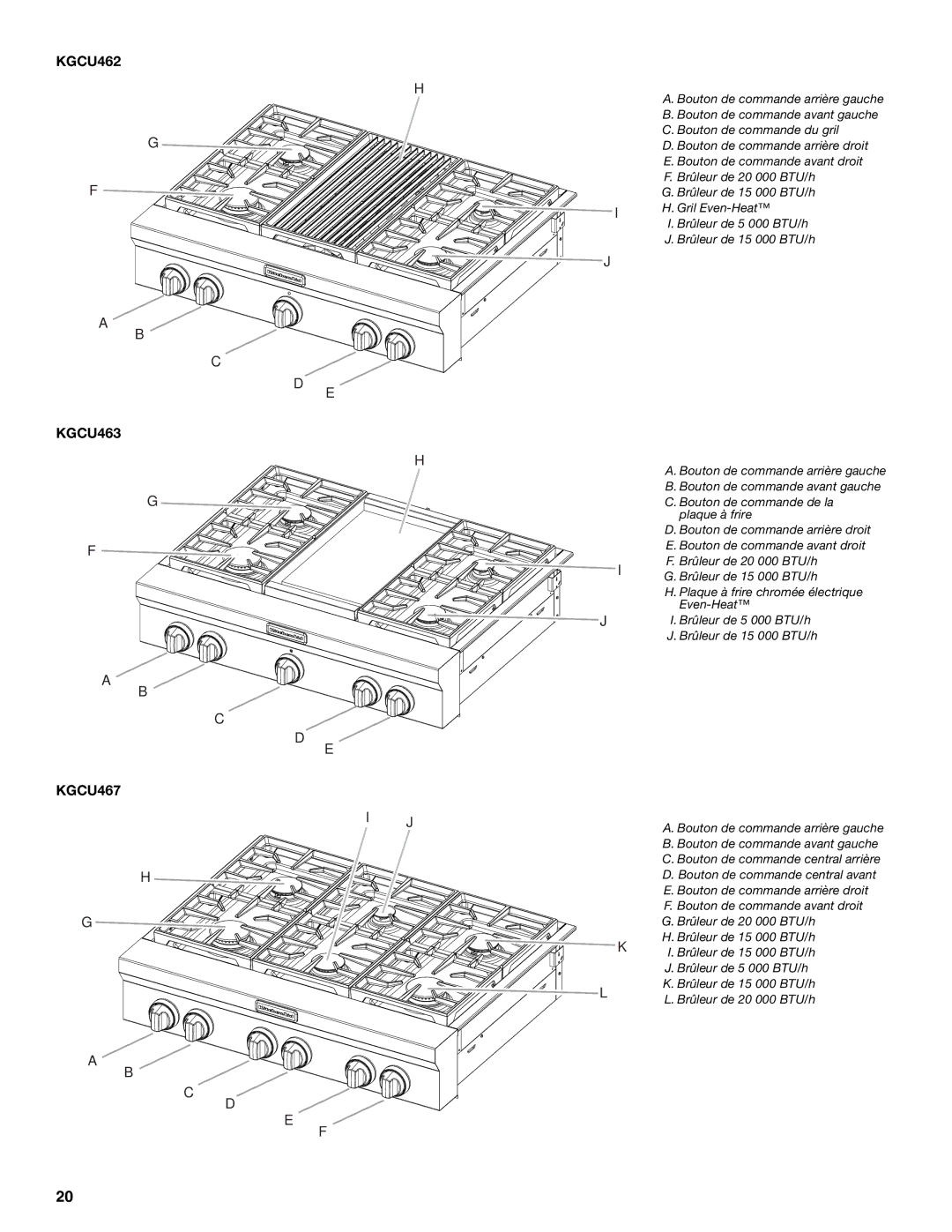 KitchenAid KGCU483VSS manual Bouton de commande du gril 