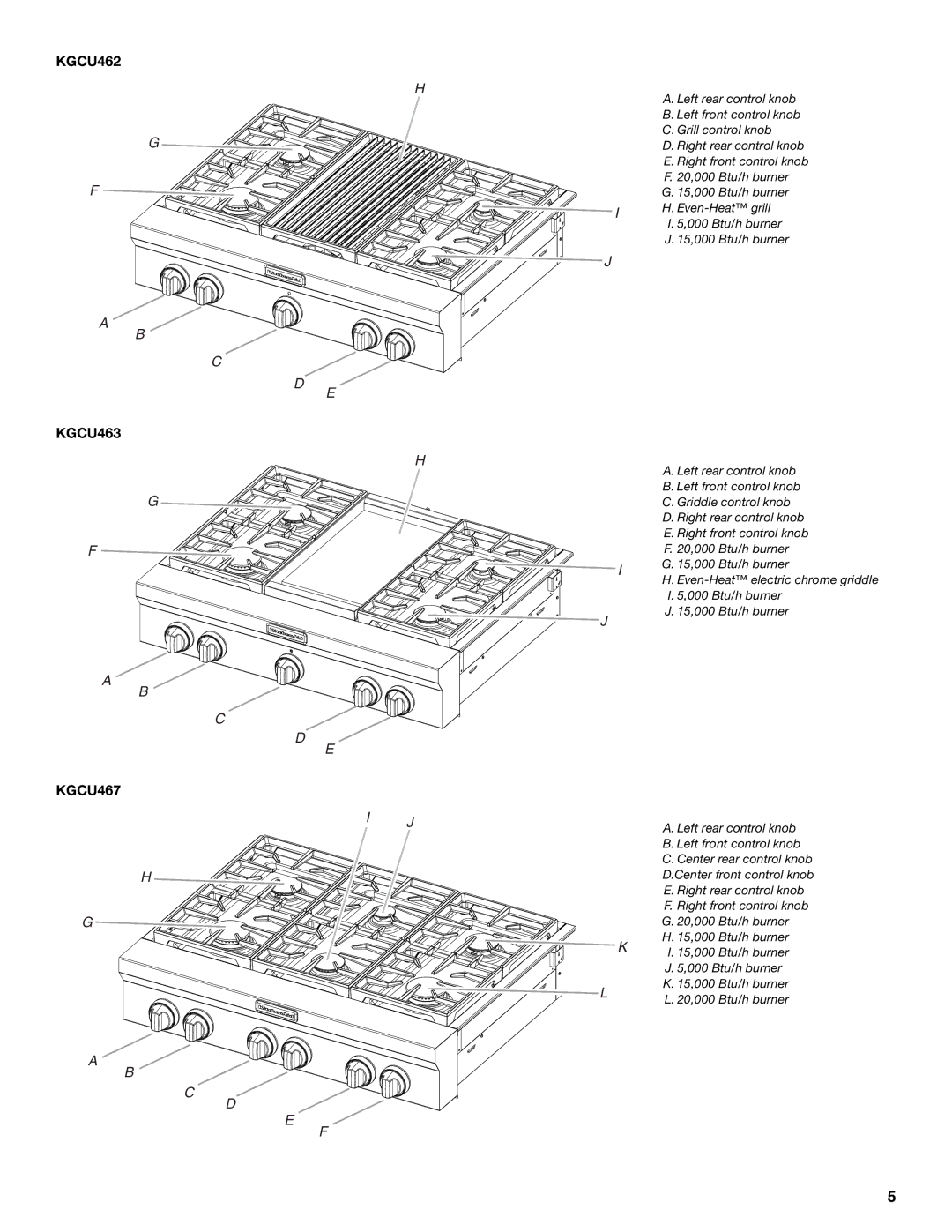 KitchenAid KGCU483VSS manual KGCU462, KGCU463 