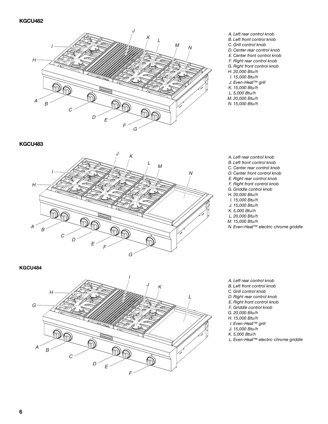 KitchenAid KGCU483VSS manual KGCU482, KGCU484 