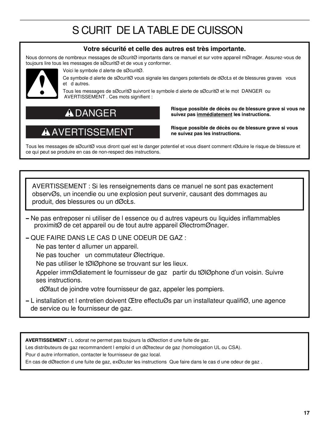 KitchenAid KGCU482, KGCU62, KGCU467 Sécurité DE LA Table DE Cuisson, Votre sécurité et celle des autres est très importante 