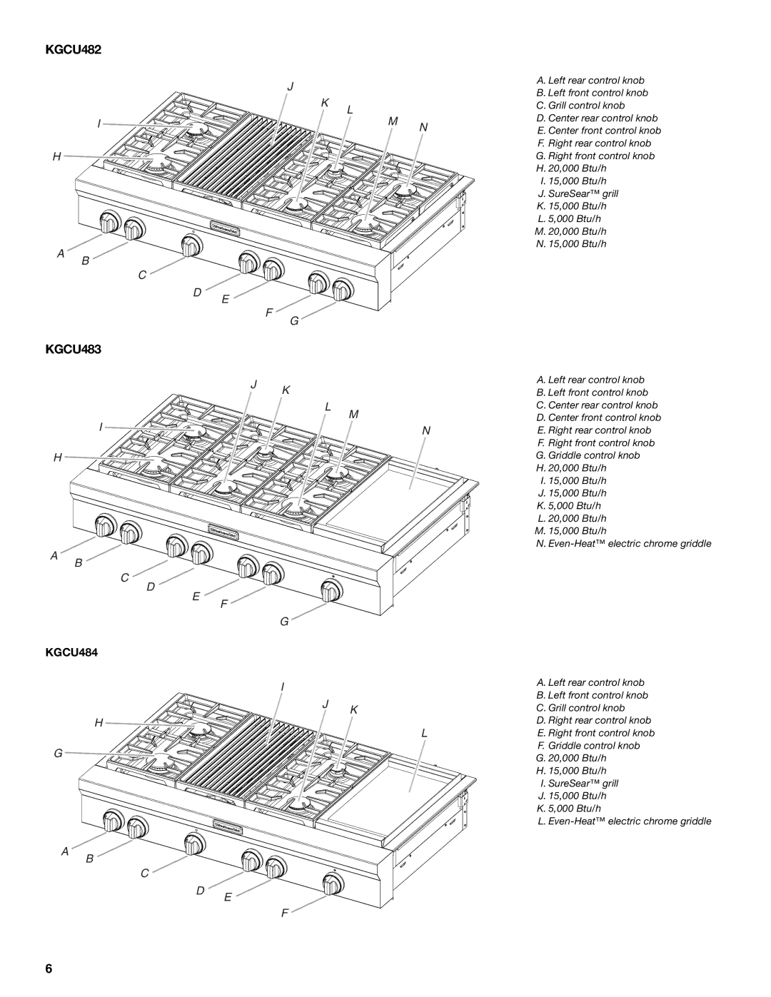 KitchenAid KGCU407, KGCU62, KGCU467, W10190547A, KGCU463 manual KGCU482, KGCU483, KGCU484 