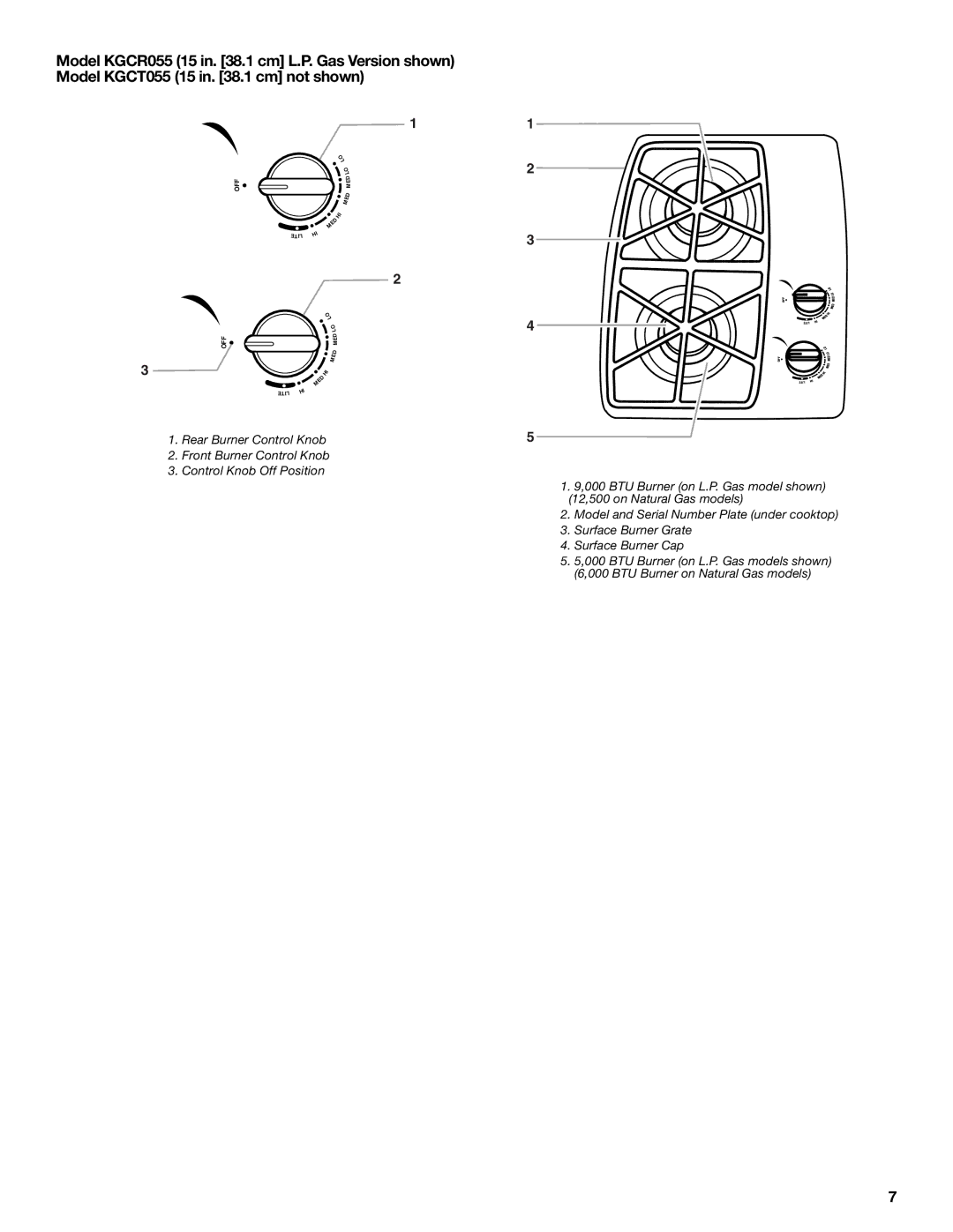 KitchenAid KGCS166, KGCV566, KGCC505, KGCC566, KGCS105, KGCR055, KGCT055, KGCS127 manual Rear Burner Control Knob 