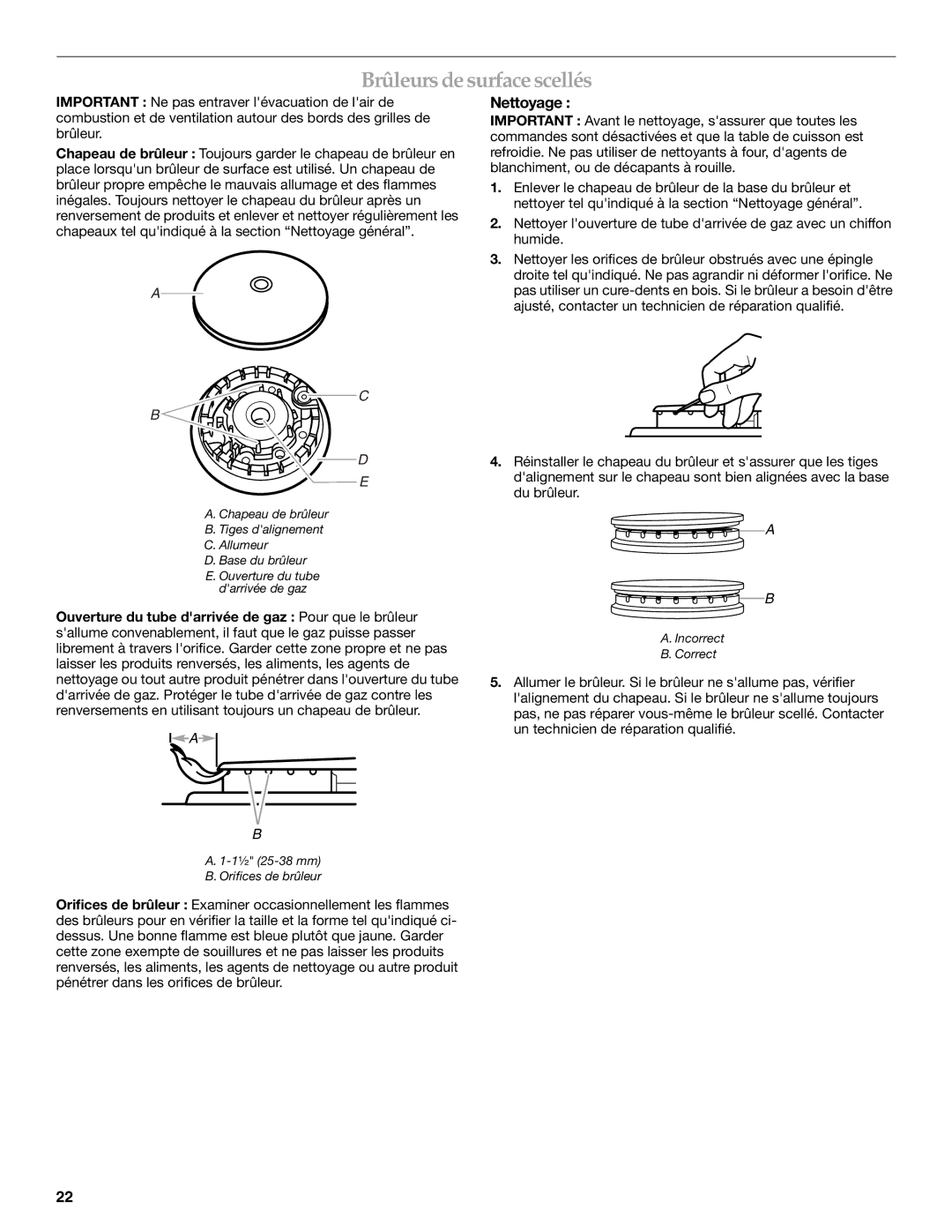 KitchenAid KGCV566 manual Brûleurs de surface scellés, Nettoyage 