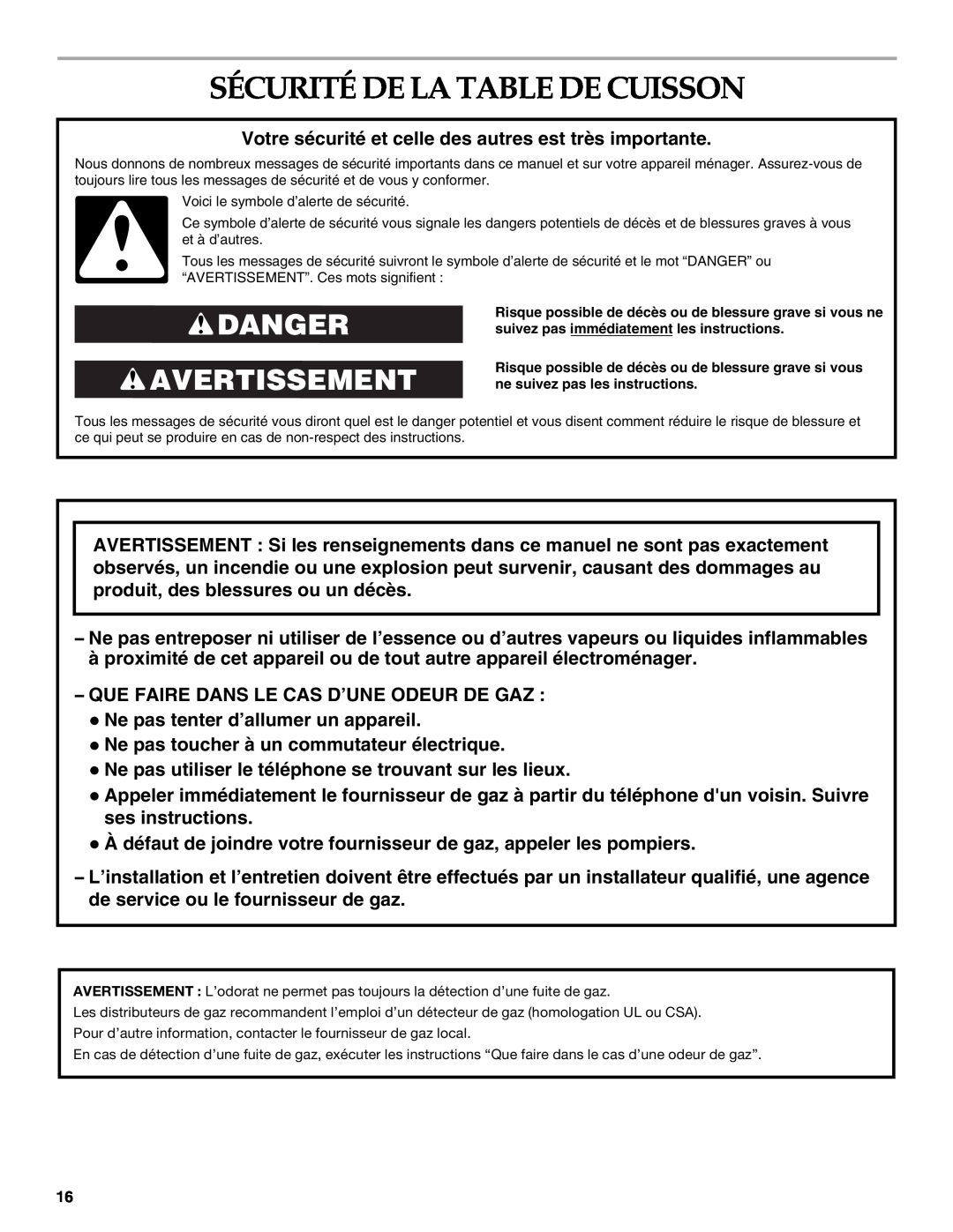 KitchenAid KGCV566 manual Sécurité De La Table De Cuisson, Danger Avertissement 