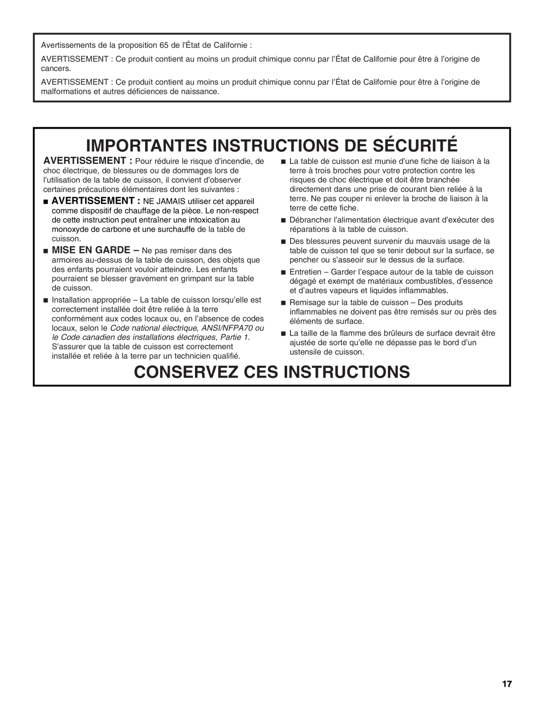 KitchenAid KGCV566 manual Importantes Instructions De Sécurité, Conservez Ces Instructions 