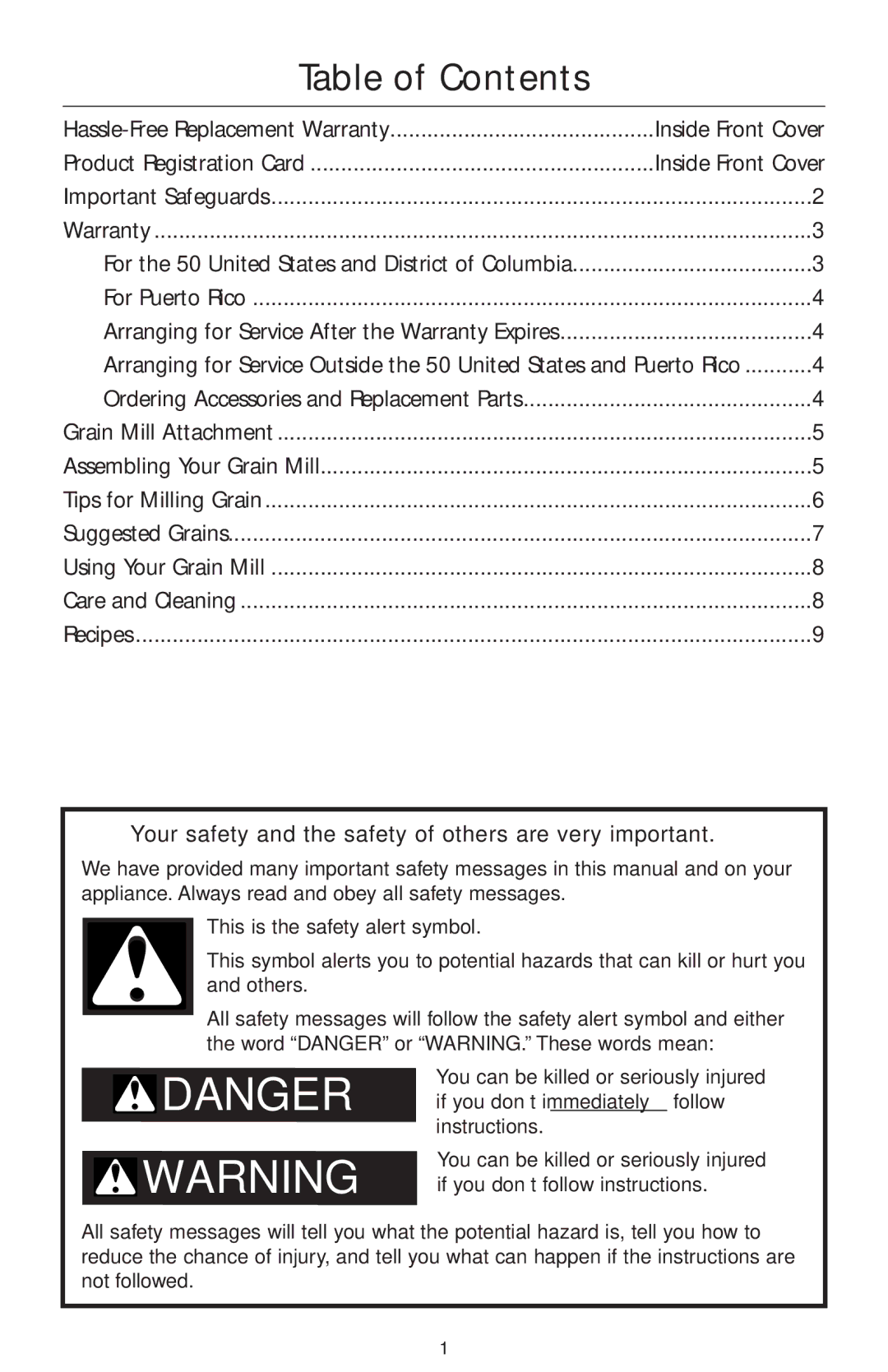 KitchenAid KGMA manual Table of Contents 