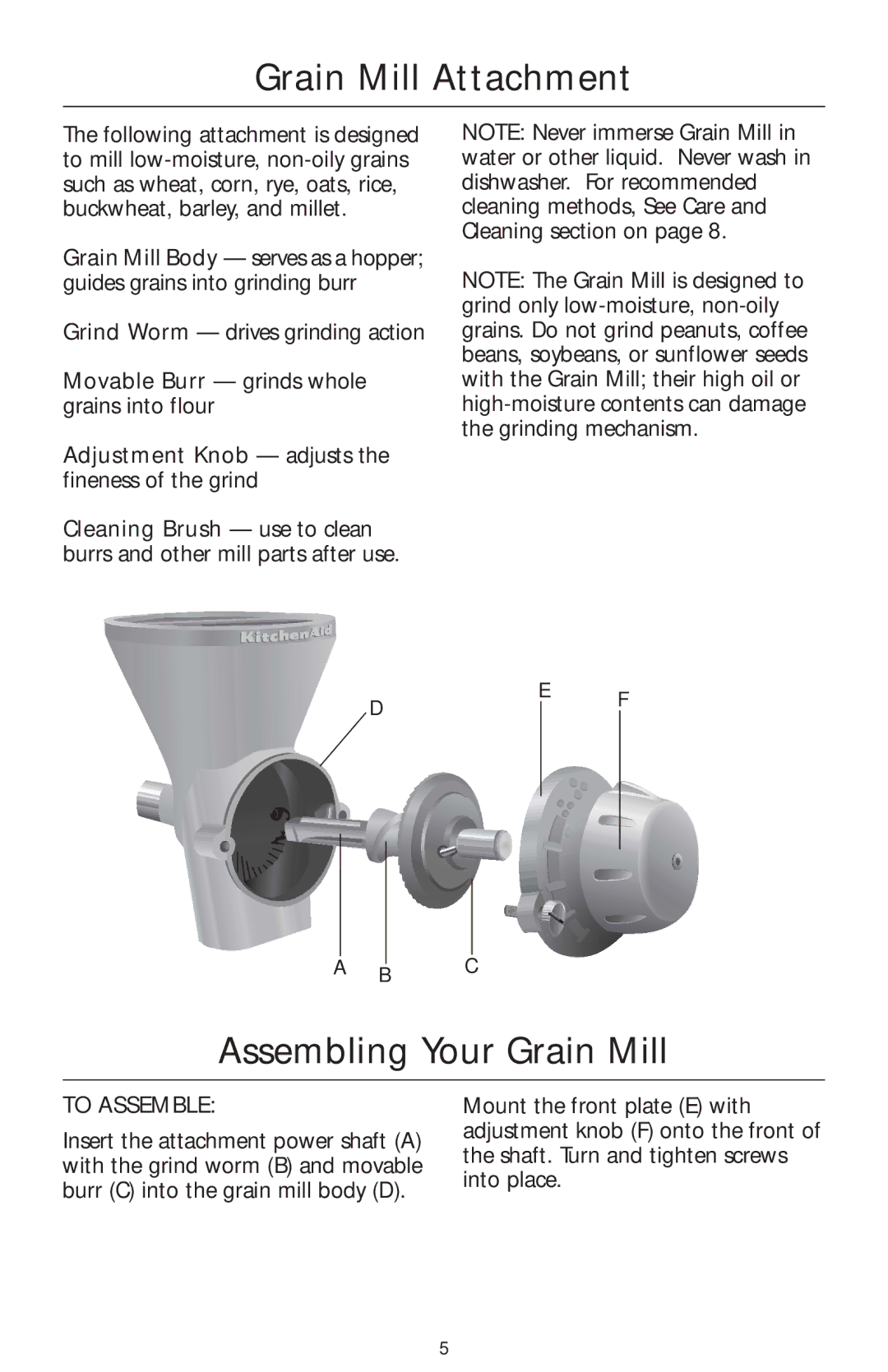 KitchenAid KGMA manual Grain Mill Attachment, Assembling Your Grain Mill, To Assemble 