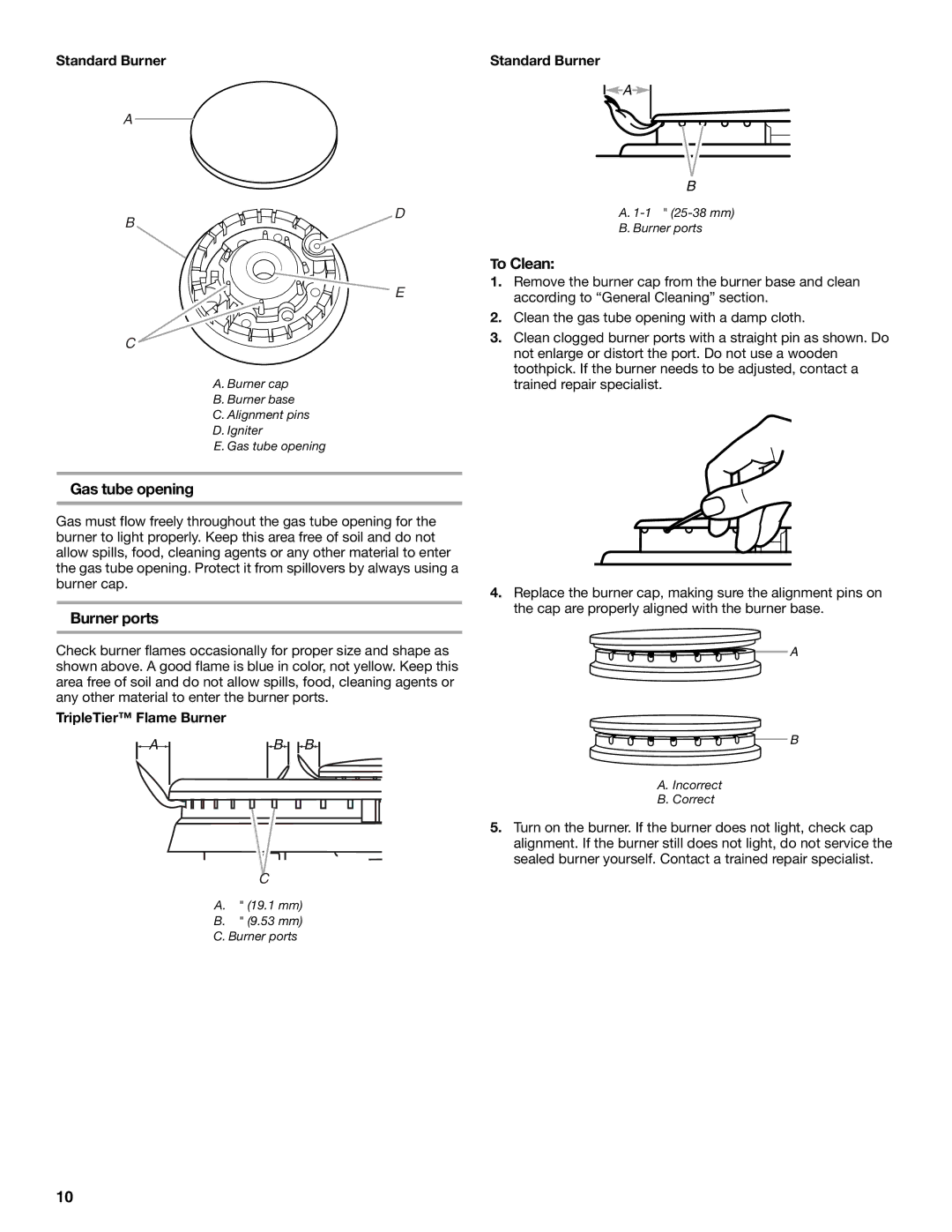 KitchenAid KGRA806, KGRK806, KGSI901, KGSA906 manual To Clean, Gas tube opening, Burner ports 