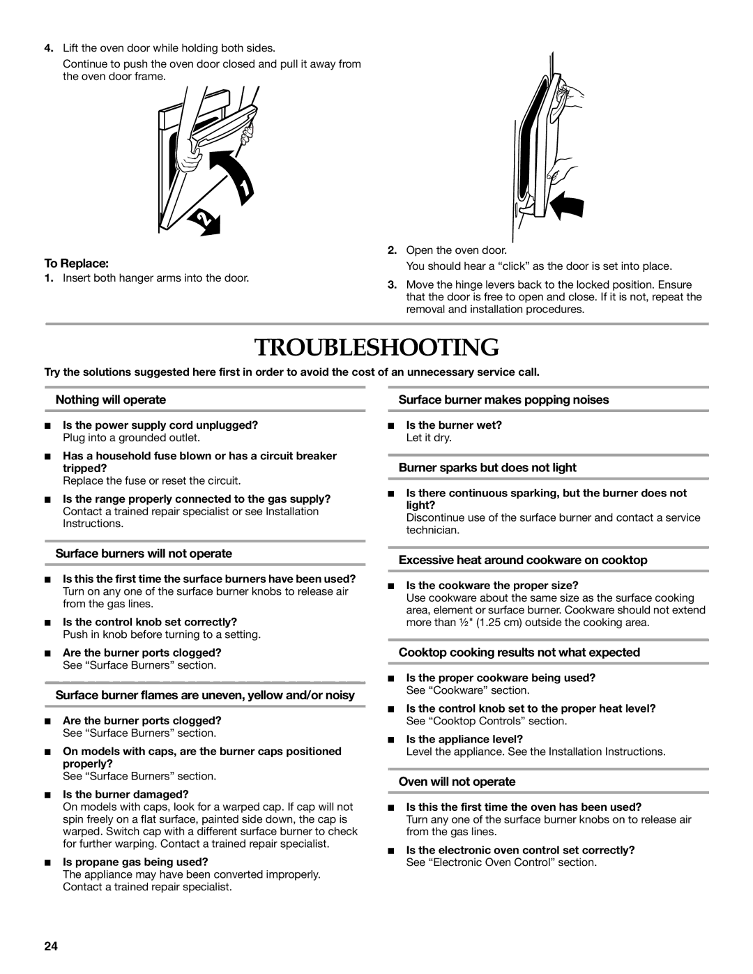 KitchenAid KGRA806, KGRK806, KGSI901, KGSA906 manual Troubleshooting 