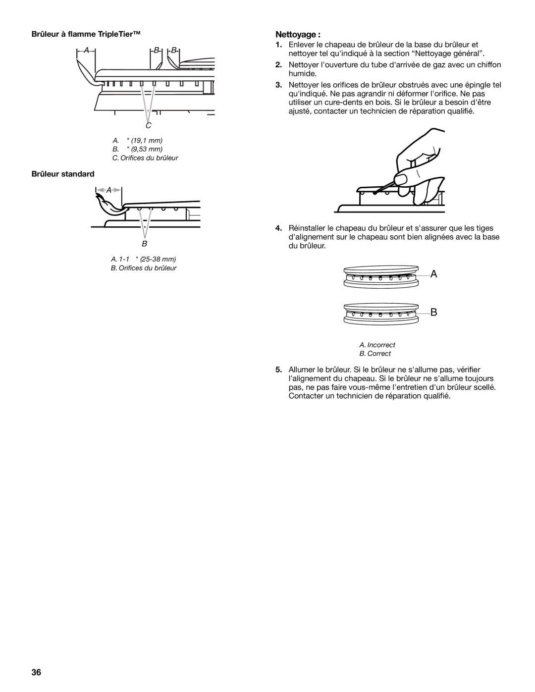 KitchenAid KGRA806, KGRK806, KGSI901, KGSA906 manual Nettoyage, Brûleur à flamme TripleTier 