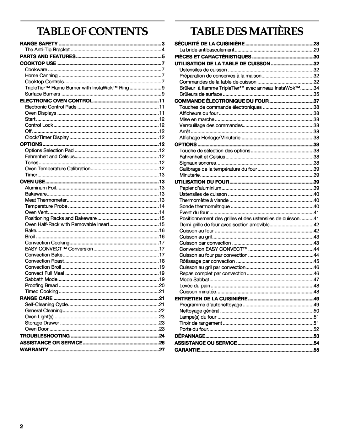 KitchenAid KGRI801 manual Table Des Matières, Table Of Contents 