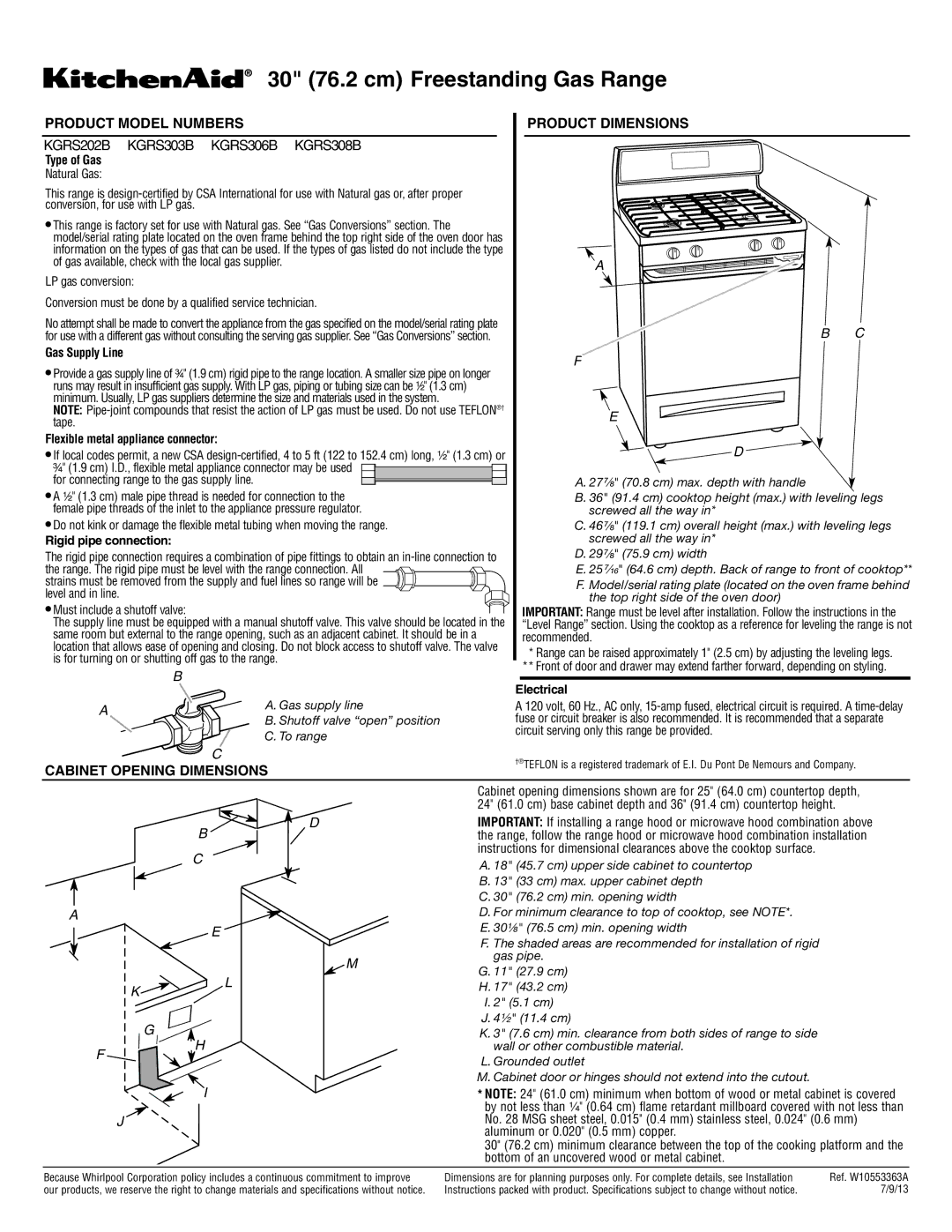 KitchenAid KGRS202B dimensions Product Model Numbers, Product Dimensions 