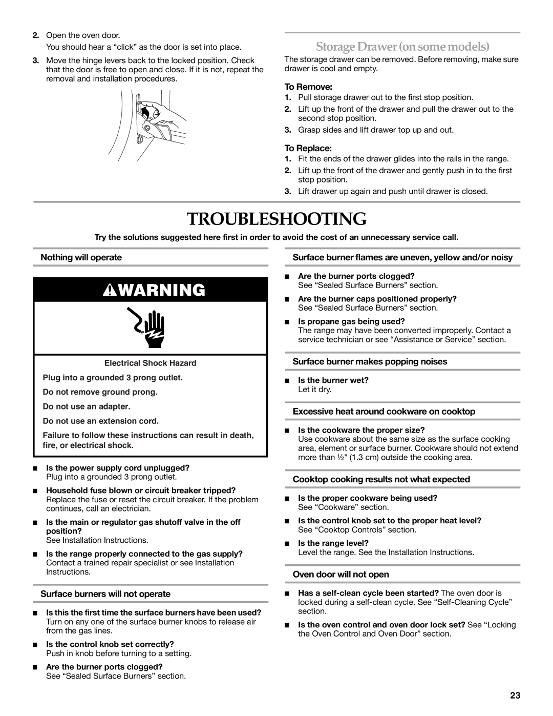 KitchenAid KGRK201, KGRS205 manual Troubleshooting, StorageDraweron somemodels 