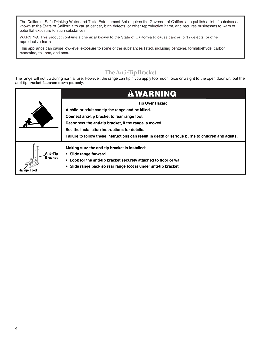 KitchenAid KGRS205, KGRK201 manual Anti-Tip Bracket 