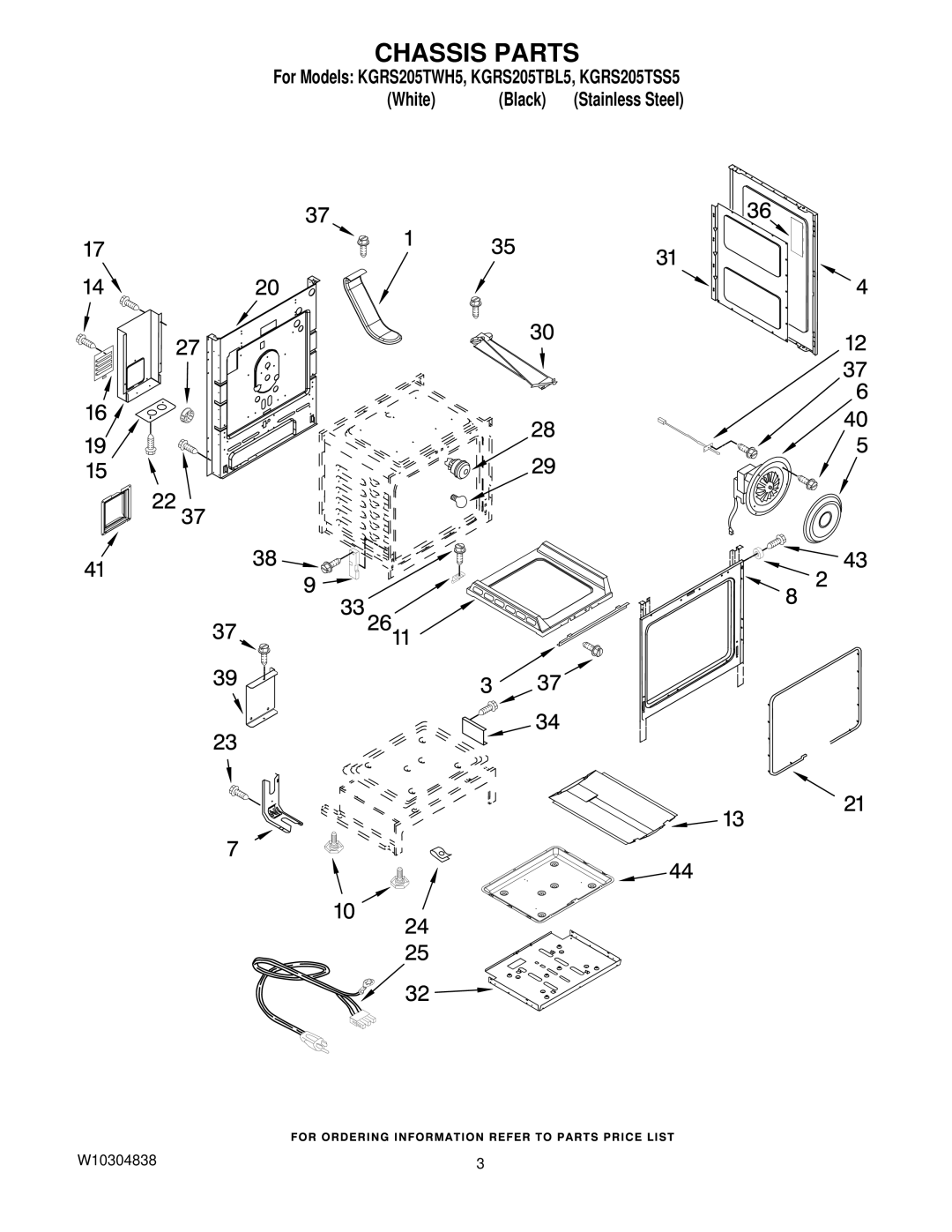 KitchenAid KGRS205TSS5, KGRS205TWH5, KGRS205TBL5 installation instructions Chassis Parts 