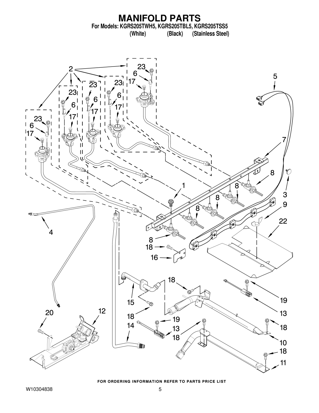 KitchenAid KGRS205TBL5, KGRS205TSS5, KGRS205TWH5 installation instructions Manifold Parts 