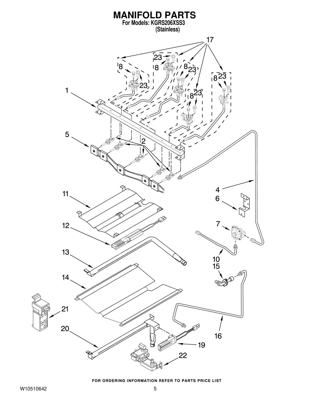 KitchenAid kgrs206xss3 installation instructions Manifold Parts 