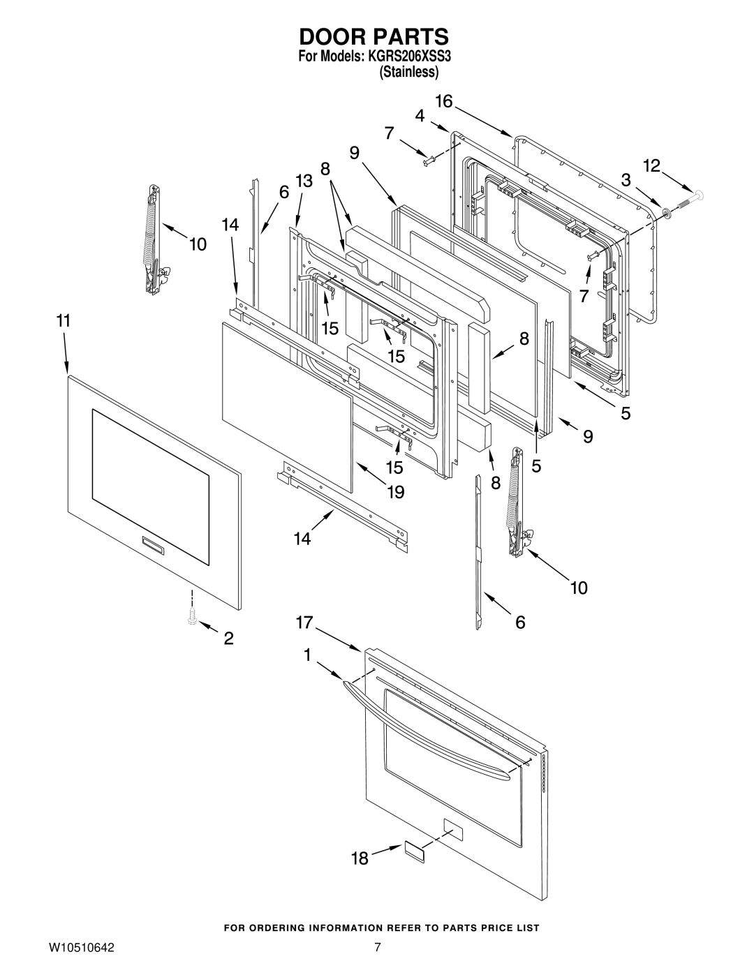 KitchenAid kgrs206xss3 installation instructions Door Parts 