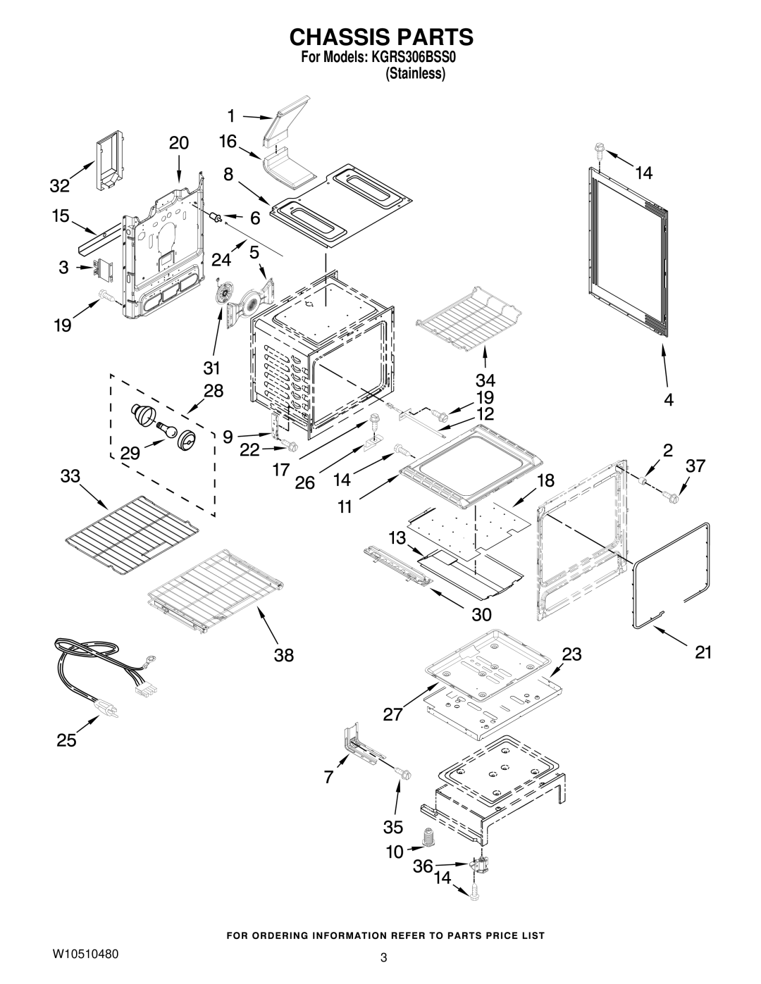 KitchenAid KGRS306BSS0 installation instructions Chassis Parts 