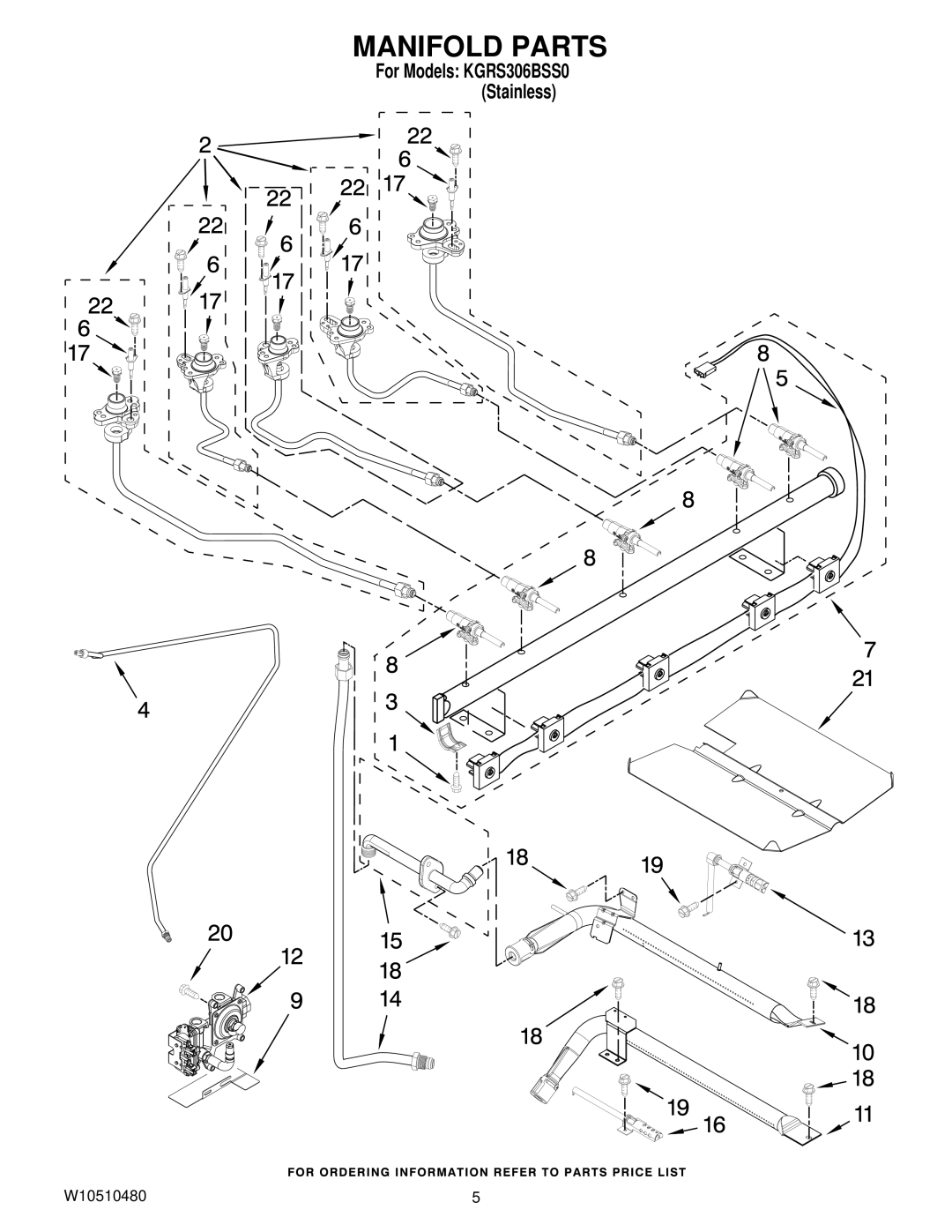 KitchenAid KGRS306BSS0 installation instructions Manifold Parts 